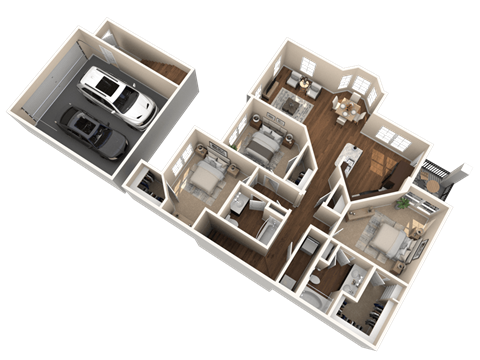 Floor plan for 3 beds, 2 baths, 1454 sqft